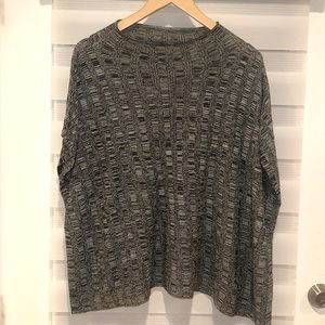 Eileen Fisher black white Silk  Linen Funnel neck Box top Sweater Size small